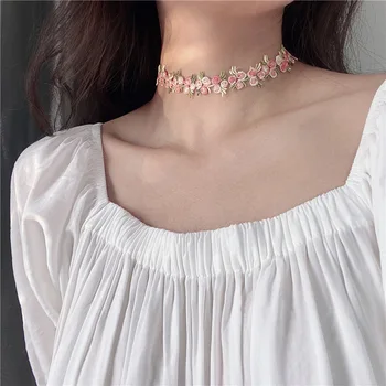 

South Korea New Style Flower Fairy Spring Necklace GIRL'S Heart INS Simple Peach Pink Choker Neck Ring Popular Ornament