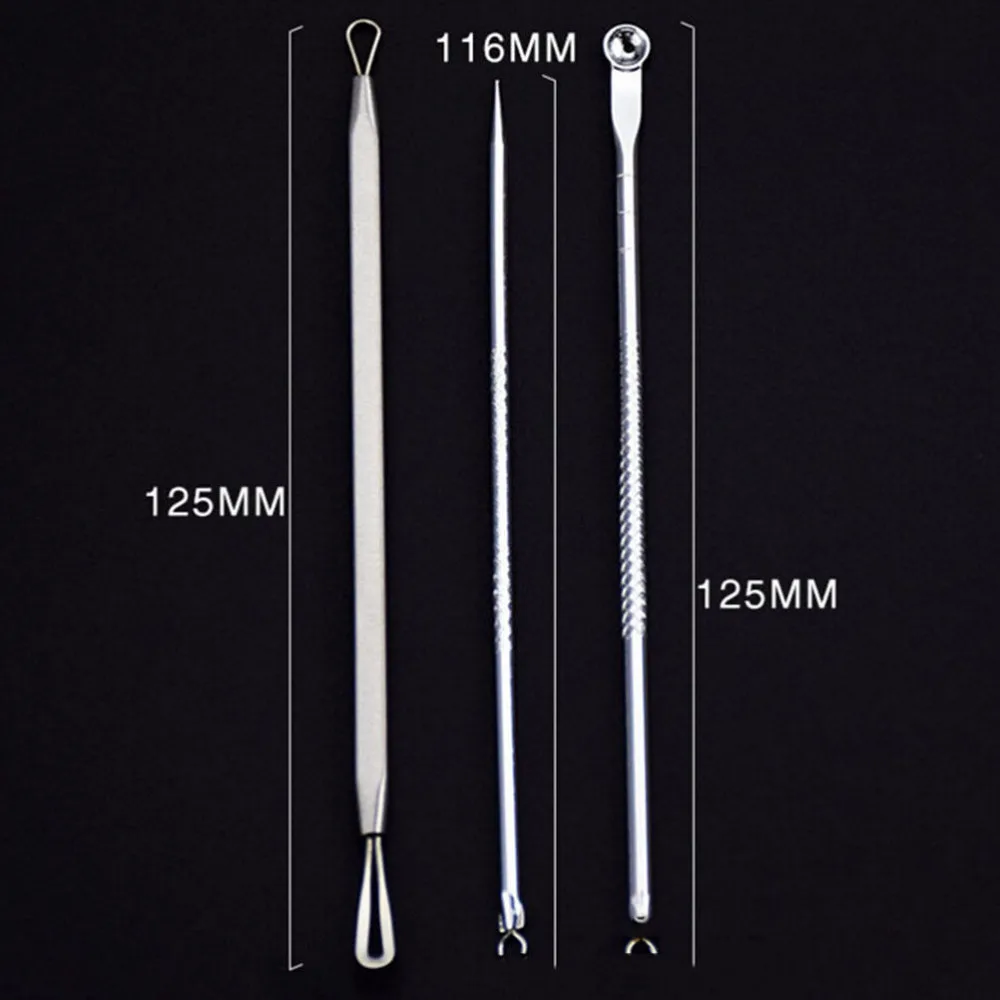 3Pc/Set Blackhead Whitehead Remover Needle Kit Blemish Acne Pimple Extractor Makeup Tools