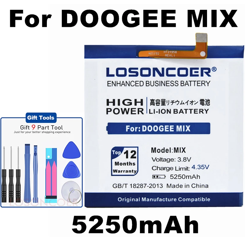 Сменные Аккумуляторы LOSONCOER 5250 мАч для смартфона DOOGEE MIX + быстрое прибытие |