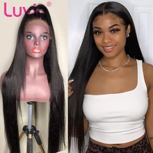 Luvin, плотность 250, 26, 28, 30 дюймов, прямые, 13x6, без клея, на кружеве, человеческие волосы, парики, бразильский, 360, фронтальный, парик, черный, для женщин