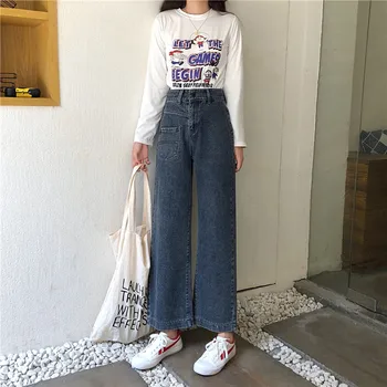 

Spring Summer 2020 High Waist Boyfriend Jeans For Women Pocket Loose Wide Leg Streetwear Casual Jeans Pants For Female New
