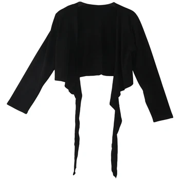 

LADIES LONG SLEEVE TIE UP CROP SHRUG WOMENS WRAP BOLERO CARDIGAN TOP - black