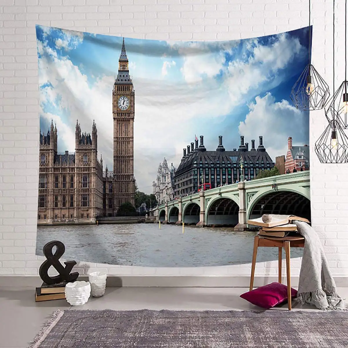 

World Famous Architecture Tapestry Wall Hanging Big Ben Pattern Digital Print Wall Tapestry