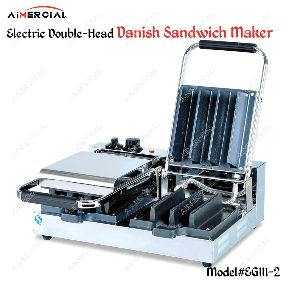 EG111-2 Electric Double-Head Danish Sandwich Maker commercial S.steel waffle maker machine nonstick waffle iron waffle baker