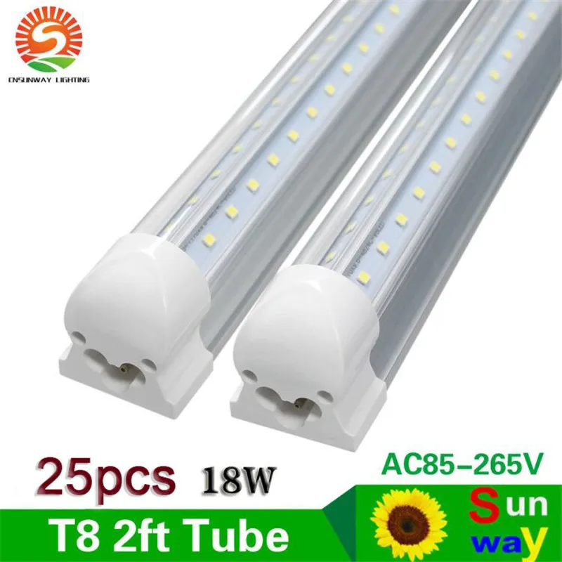 

Sunway lighting 2-Pack 18W 2ft 60cm V Shaped Integrated T8 LED Tubes SMD 2835 600mm 96led Light Lamp Bulb 2feet 0.6m AC85-265V