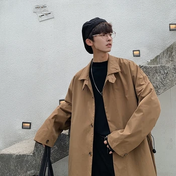 

Men's windbreaker 2019 autumn and winter new long windbreaker jacket Hong Kong wind loose jacket youth trend men's clothing