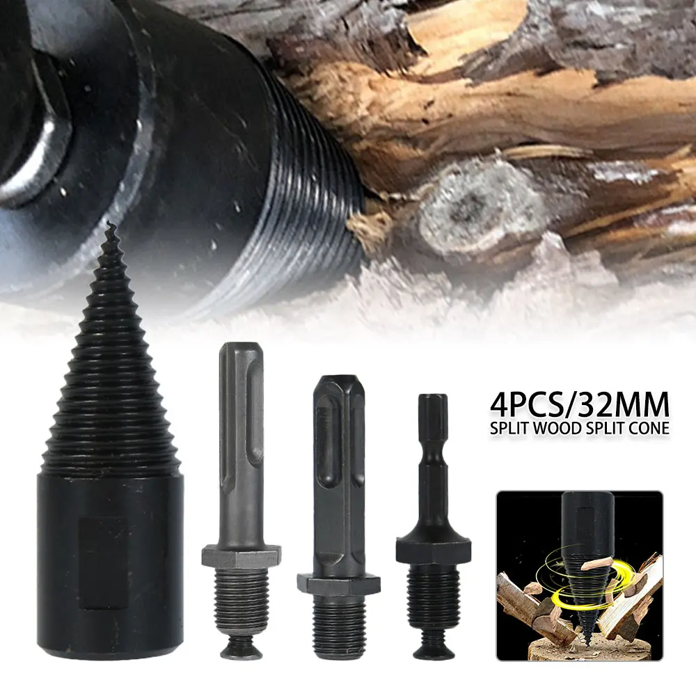 

1pc 32mm Firewood Splitter Drill Bit Round/Hex/ Square Shank Wood Split Cone Drill Bit Woodworking Tools
