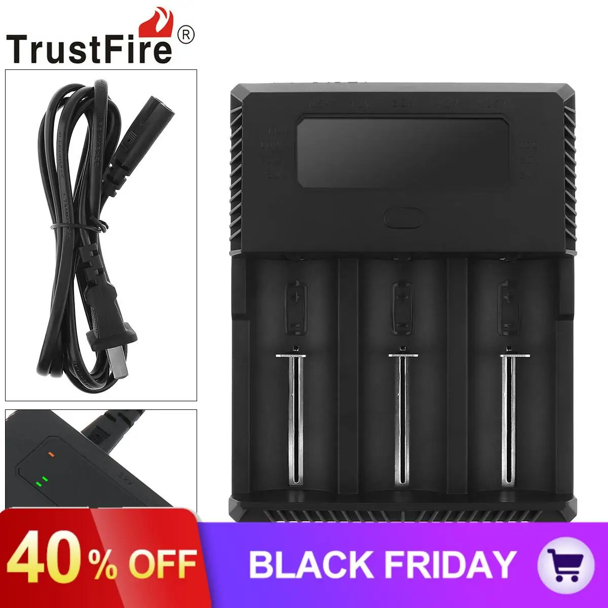 Trustfire интеллигентая(ый) Быстрый 3 слота литий-ионный аккумулятор Батарея Зарядное устройство светодиодный необходимо указать для 23650 26650 21700 20700 14500 18650 18350 Батарея