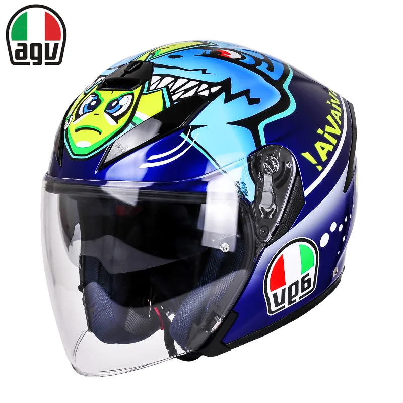 AGV K5 Jet Valentino Rossi Pria Lensa Ganda Setengah Helm Sepeda Motor Four  Seasons Casco Setengah Tertutup Racing Motocross capacete|Helm| - AliExpress