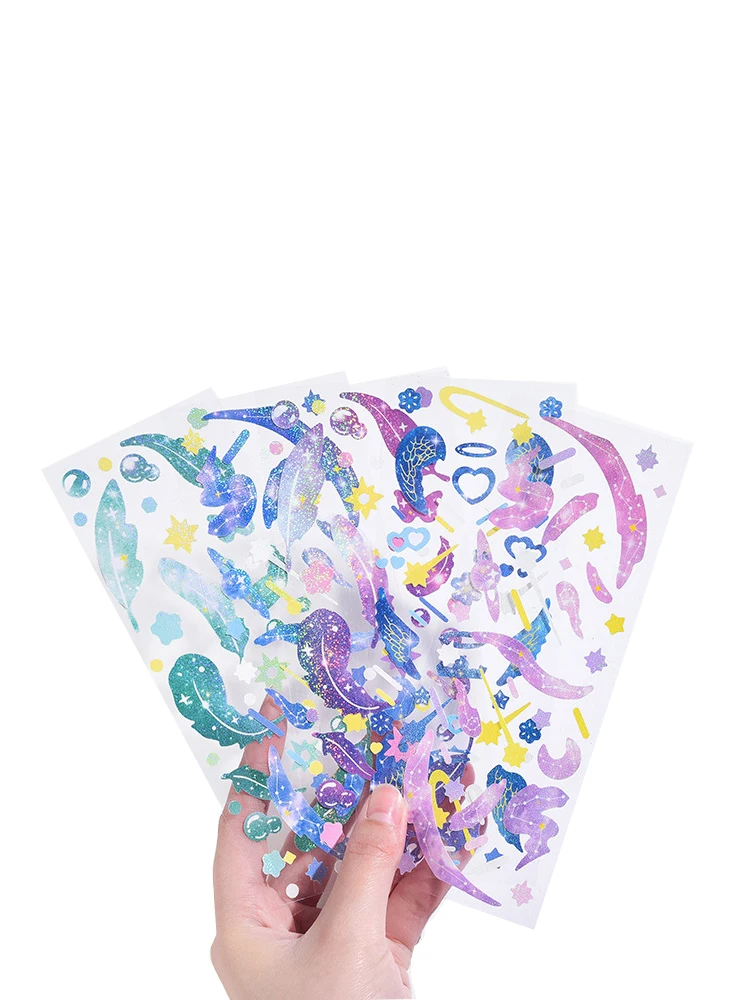 

20Sheet wholesale Sticker PVC Romantic Galaxy series stickers Stationery elegant Color feather night sky stars purple 168*65mm
