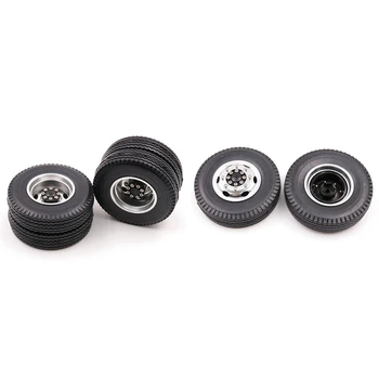 

4Pcs Rear Rubber Loader Wheels with Rims & 1 Pair 1/14 Front Rubber Loader Wheels with Rims for Tamiya