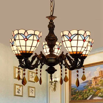 

Chandelier Lighting Lustre European Mediterranean Simple Living Room, Dining Bedroom, Bar, Cafe, Colored Glass, Head Chandelier
