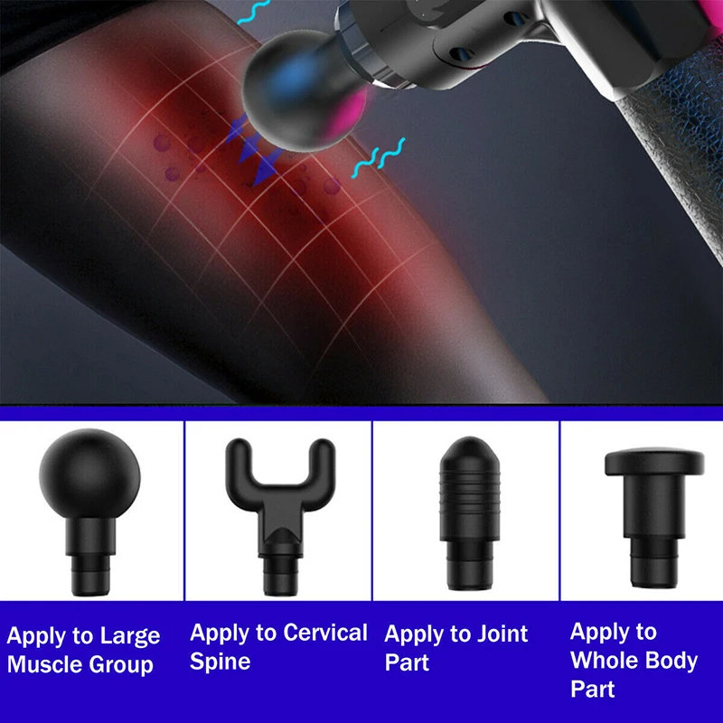 Массажный пистолет 30 скоростей перкуссия вибрации мышц тела Расслабляющий Упражнения Терапия Массажер W/4 советы облегчение боли