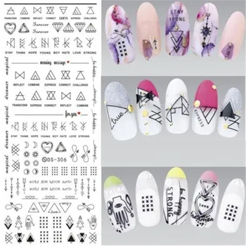 

2 Sheets Simple Geometric Symbol Nail Water Decals Nail Art Transfer Stick Letter Manicure Decoration Nail Beauty Accessories