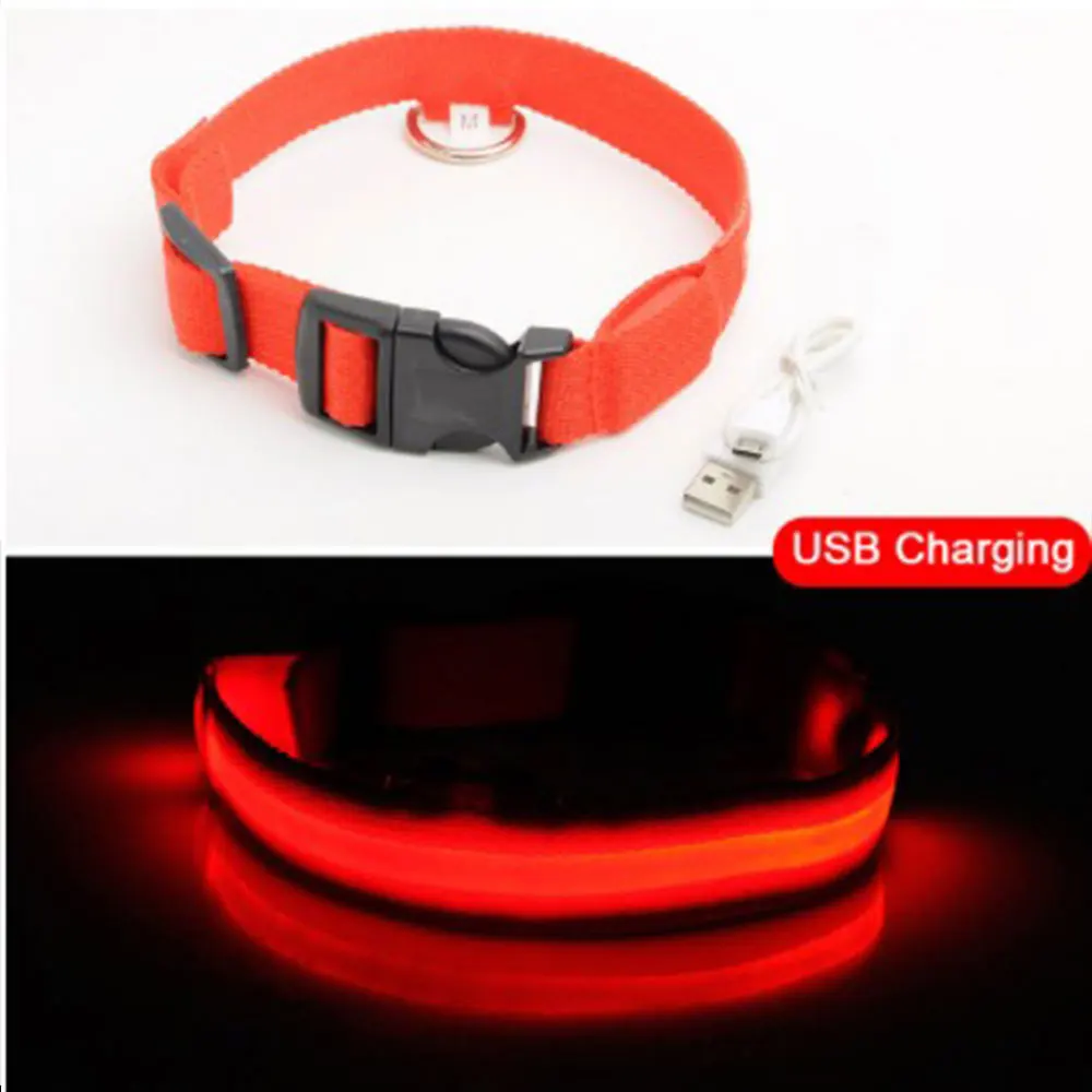 Перезаряжаемый мигающий ночной ошейник для собак, USB светящийся Регулируемый ошейник для питомцев, светодиодный светильник для зарядки, светящийся ошейник для кошек - Цвет: orange