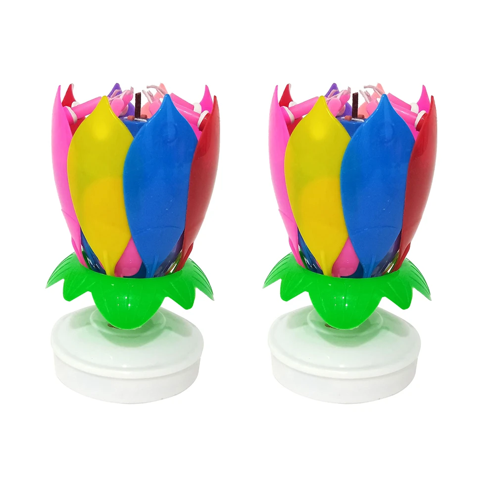 2pcs Rotating Candle Birthday Musical Lotus Flower Magic Cake Candles Happy Gifts DIY Party Decoration Supplies | Дом и сад