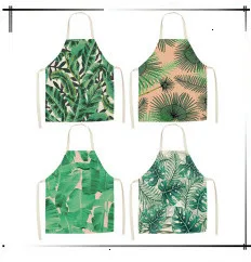 1PC Cotton Kitchen Aprons Linen Printed Sleeveless Pinafore Brief Geometric Women Home Cooking Baking Waist Bib 53*65cm WQL0150