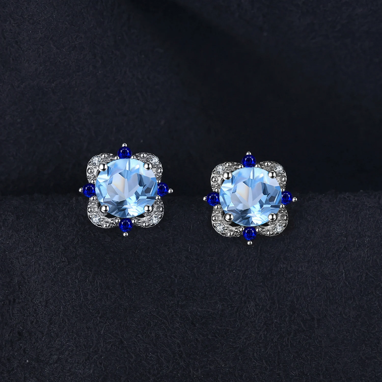 Jewelrypalace модные Серьги гвоздики 2.27ct круглый природный Голубой топаз инкрустация