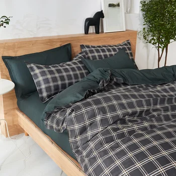 

Bed Sheet Quilt Cover Four-Piece Bedding Set Boys Fashion Men's Plaid Bedding Three Piece Gray Black