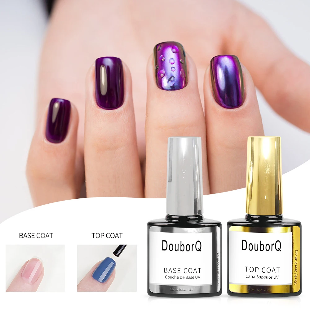Nail Gel Nail Polish No Wipe Top and Base Coat Set Soak Off UV LED Gel Nail Lacquer 2 x 10ml