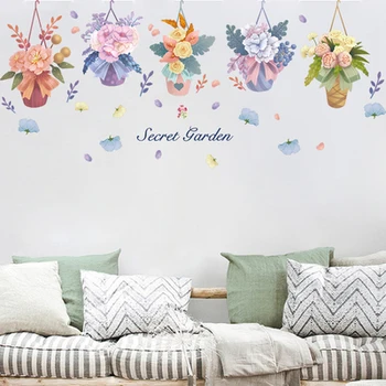 

Creative Flower Basket Wall Stickers Sofa Background Wall Posters And Prints Garden Living Room Bedroom Wall Decor Wallpaper