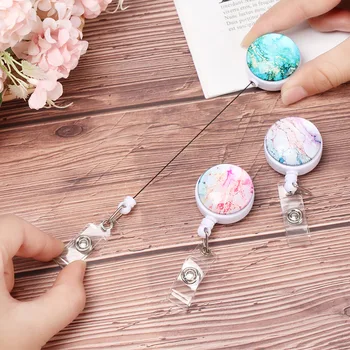 

1 PC High Quality Starry Sky Marble Pattern Retractable Nurse Badge Reel Clip IC Identification Card Plate Holder New Design