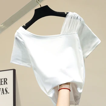 

Lace Panel White Black Tshirt for Women Cotton Short Sleeve T-shirt Female Summer Top All-match Tshirt Tops Women Tee Students