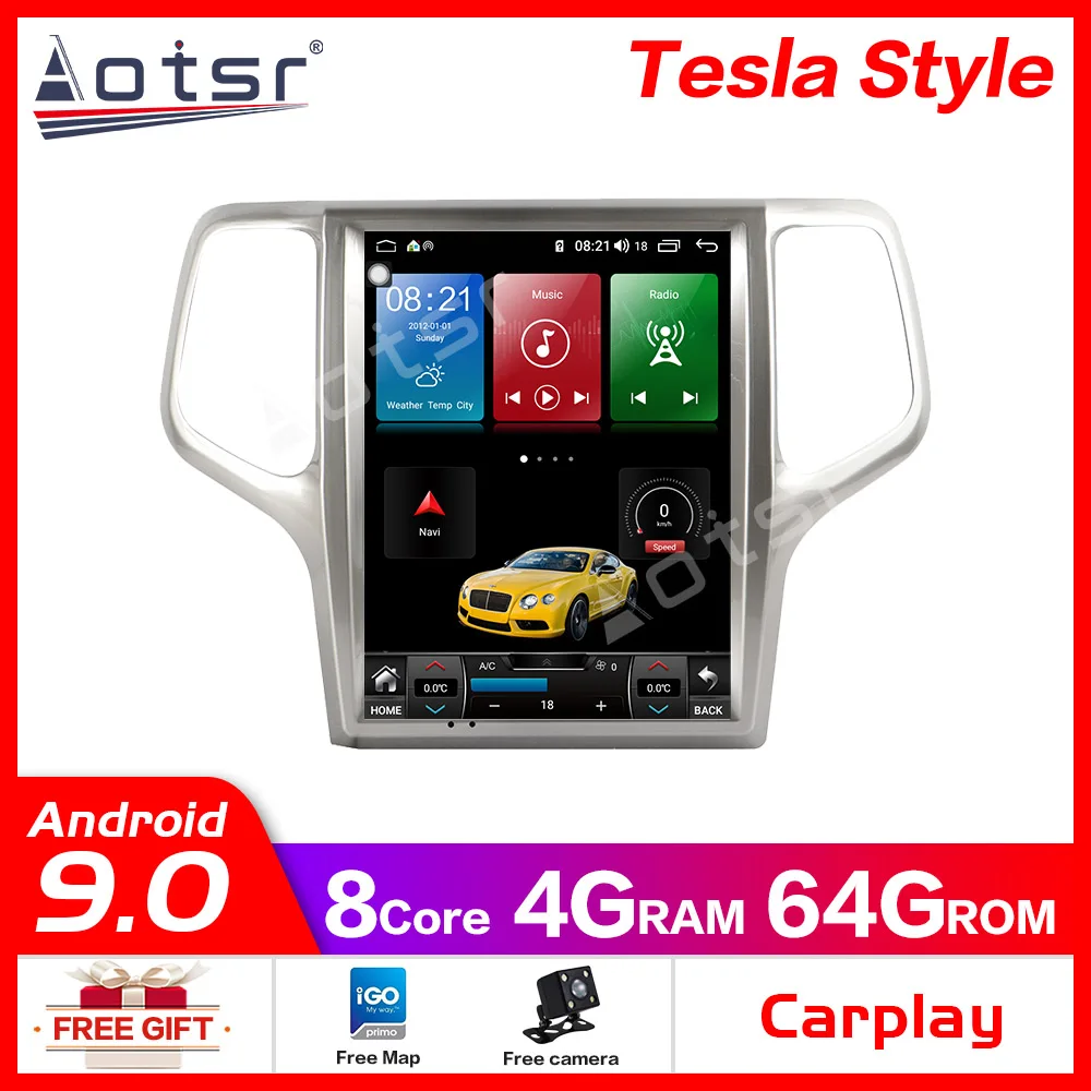 

For JEEP Grand Cherokee 2014-2019 Car multimedia player Radio Stereo Tesla Screen Android PX6 Audio GPS Navigation Headunit dsp