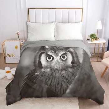 

3D Custom Design Animal Owl Duvet Covers Gray Comforther Shell Bedding Sets Quilt Covers King Queen Full Twin Size Bedding Bag