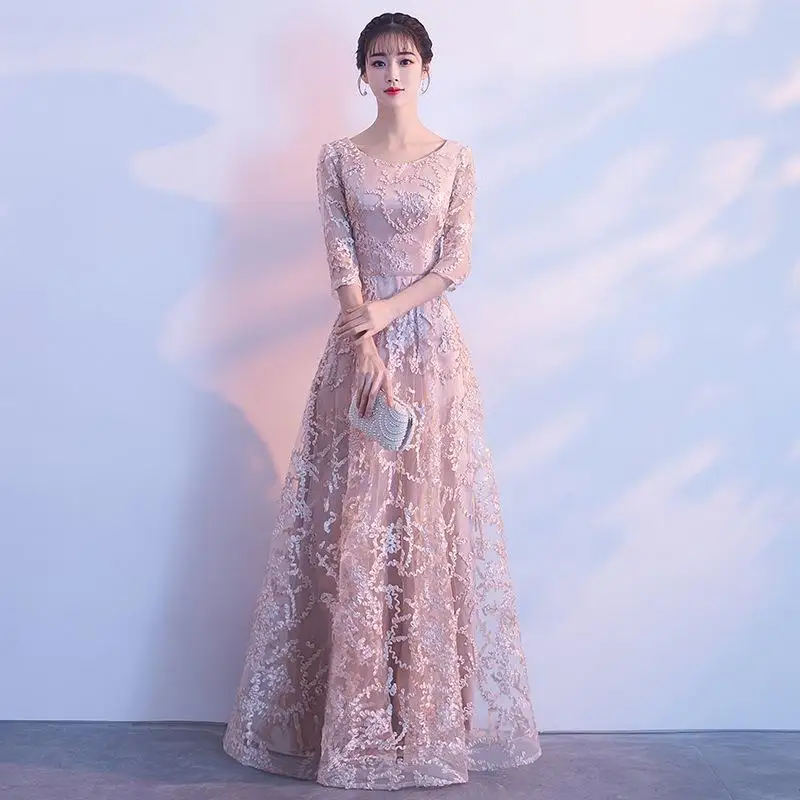 Светильник синего цвета со стразами Длинные вечерние платья Cheongsam элегантное платье Ципао в китайском стиле с круглым вырезом, короткими рукавами и Сетчатое платье Vestido XS-XXL - Цвет: Style 6