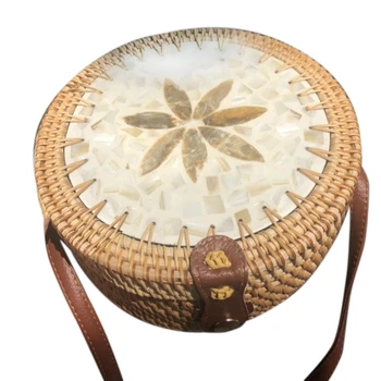 

Rattan Bags for Women Round Straw Bags Handmade Woven Bag for Summer Travel Natural Beach Crossbody Bag for Ladies