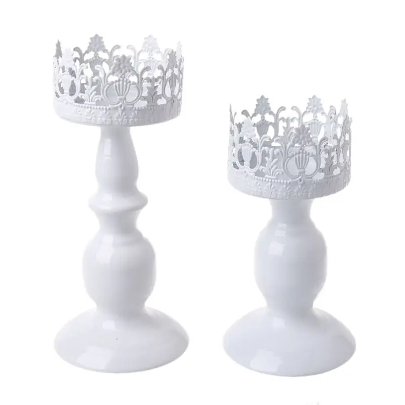 

White Metal Pillar Candle Holders Candlestick Stand Romantic Wedding Party Decor