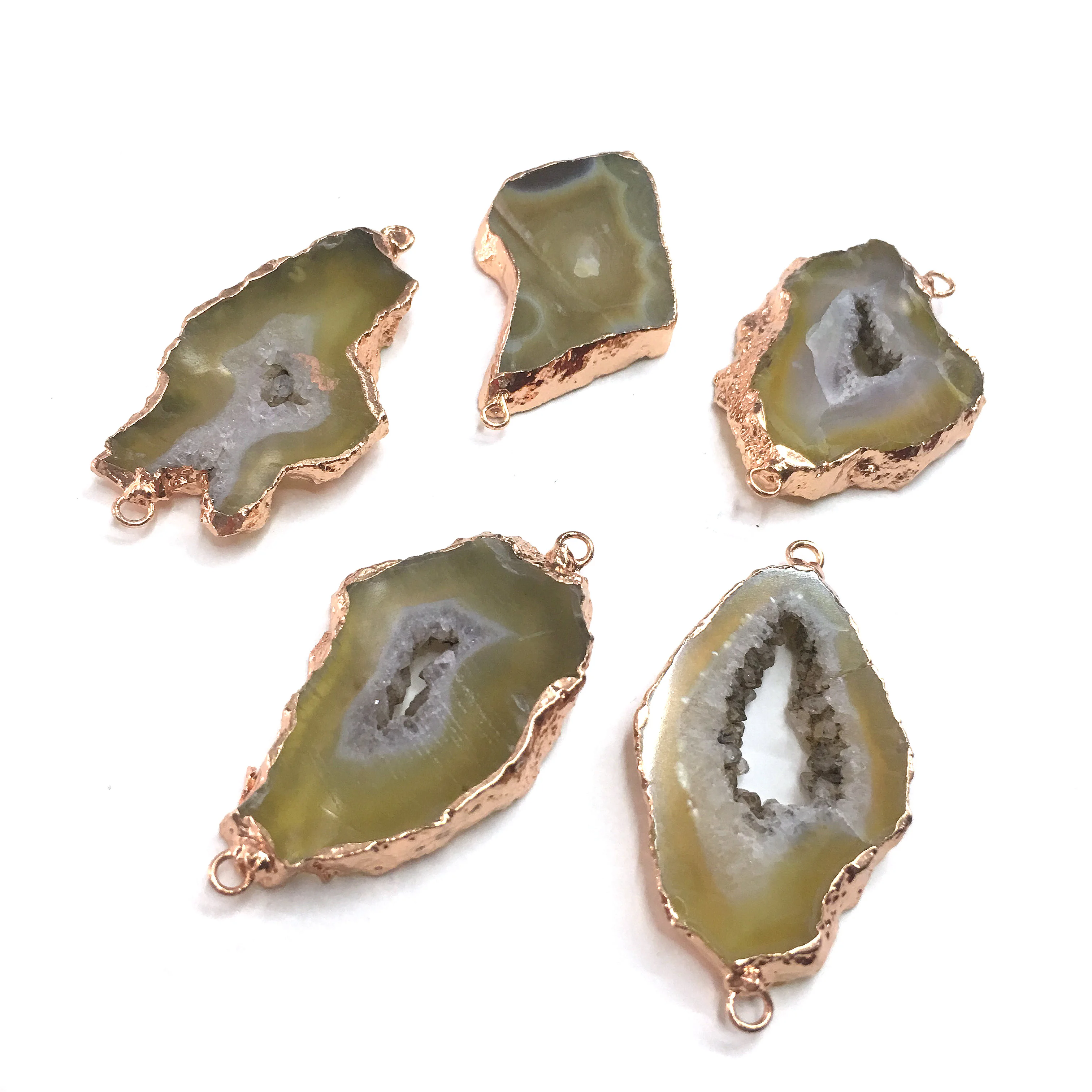 

Natural Stone slice Agates Pendants irregular shape Double hole connector for Jewelry Making DIY Necklace Bracelet Accessories