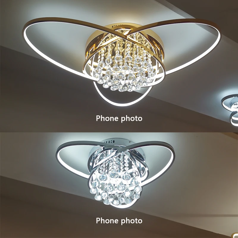 Позолоченная/хромированная современная светодиодная люстра с кристаллами для