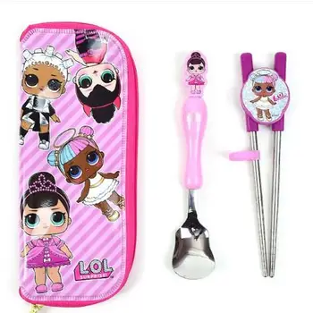 

LOL Surprise Doll Authentic Children's Bag Learning Chopsticks Three-piece Set Cartoon Spoon Learning Chopsticks