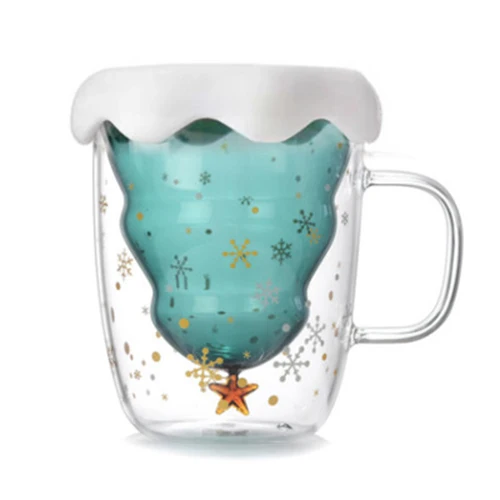 Креативная 3D прозрачная двойная антиобжигающая стеклянная Рождественская елка Звездная чашка кофейная чашка Молочный Сок чашка Детский Рождественский подарок - Цвет: Светло-желтый
