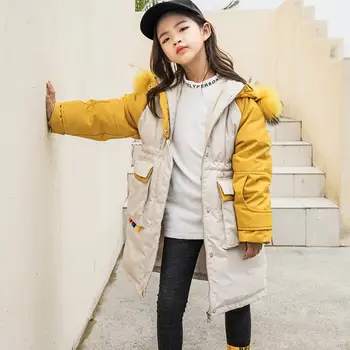 

Wholesale Winter Children Hooded Down Jacket thicker warm real fur collar Girl Print Coat Modis Kids Down Jacket Outerwear Y2282