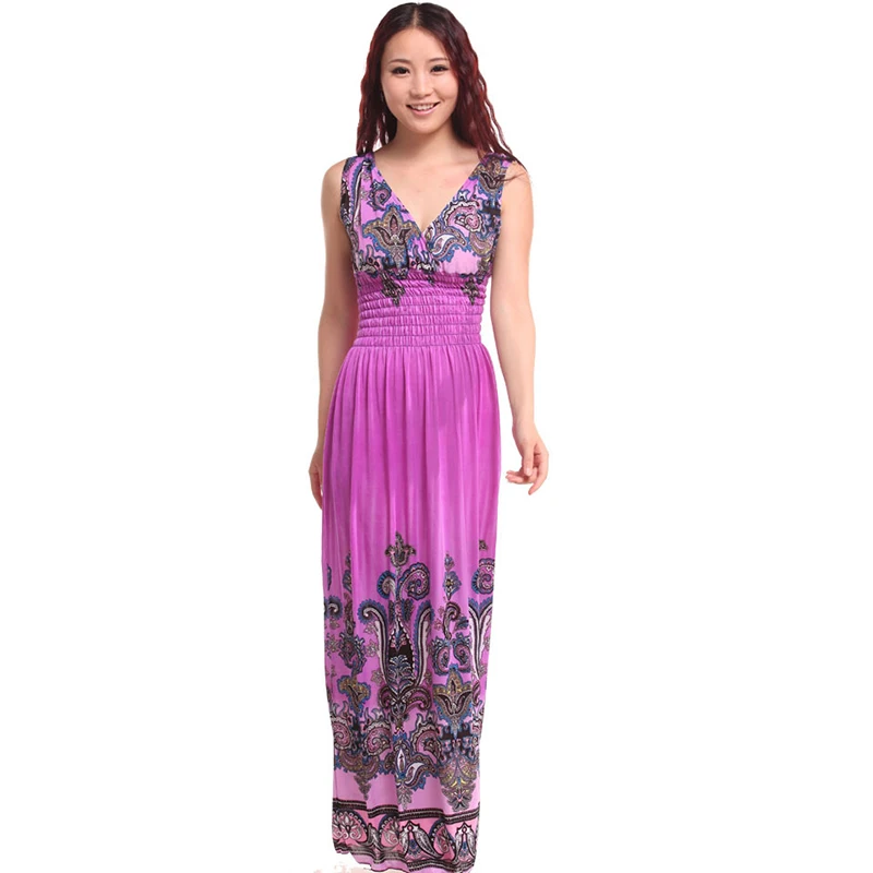 Летнее женское богемное платье с v-образным вырезом, Пляжное длинное платье с принтом, без рукавов, на тонких бретелях, ниспадающие оборки размера плюс, 8 цветов