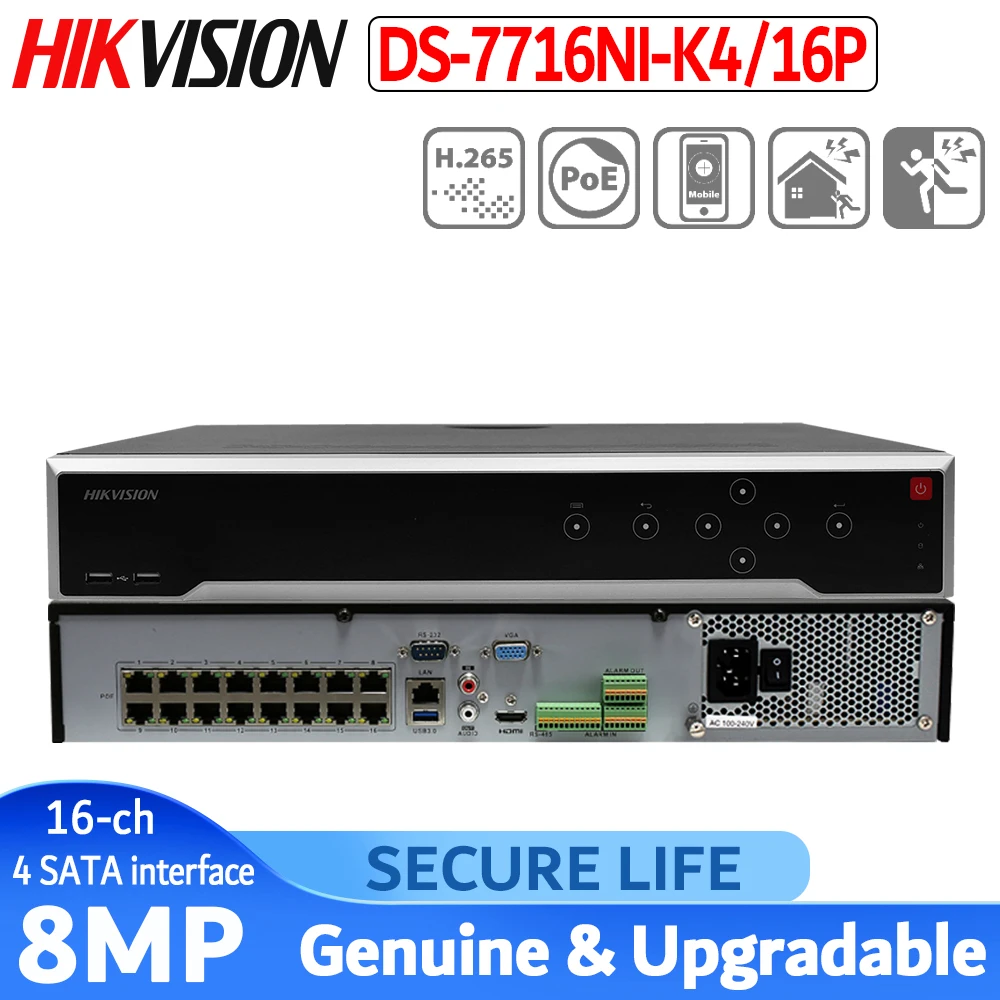 DS-7716NI-K4/16P English version 16CH NVR with 4 SATA 16 POE ports 4K H.265 up to 8MP | Безопасность и защита