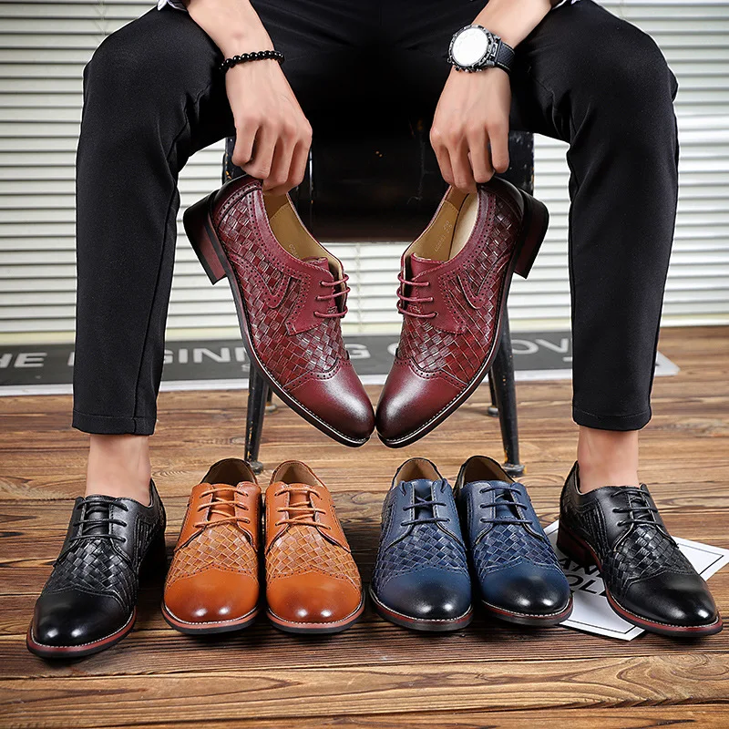 Merkmak/Мужская обувь из натуральной коровьей кожи; модные тканевые модельные туфли; мужские вечерние туфли с острым носком в деловом стиле; свадебные туфли