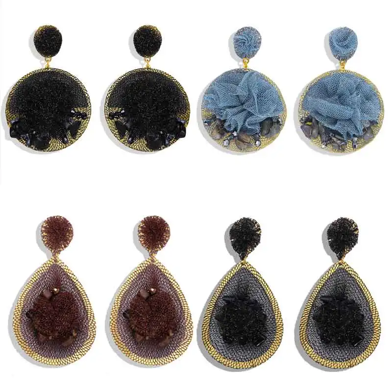 

Best lady Lace Geometric Shape Drop Earrings Women Wedding Bohemian Handmade Gift Bead Multi Color Statement Earrings Girl Party