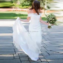 Длинные кружевные свадебные платья русалки деревенская винтажная аппликация с открытыми плечами с вырезом лодочкой с рукавами-крылышками