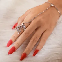 

Metal Crystal Gold Silver Color Chain Bracelet Geometric Leaves Connected Finger Bracelets For Women Classic Bohemia Jewelry
