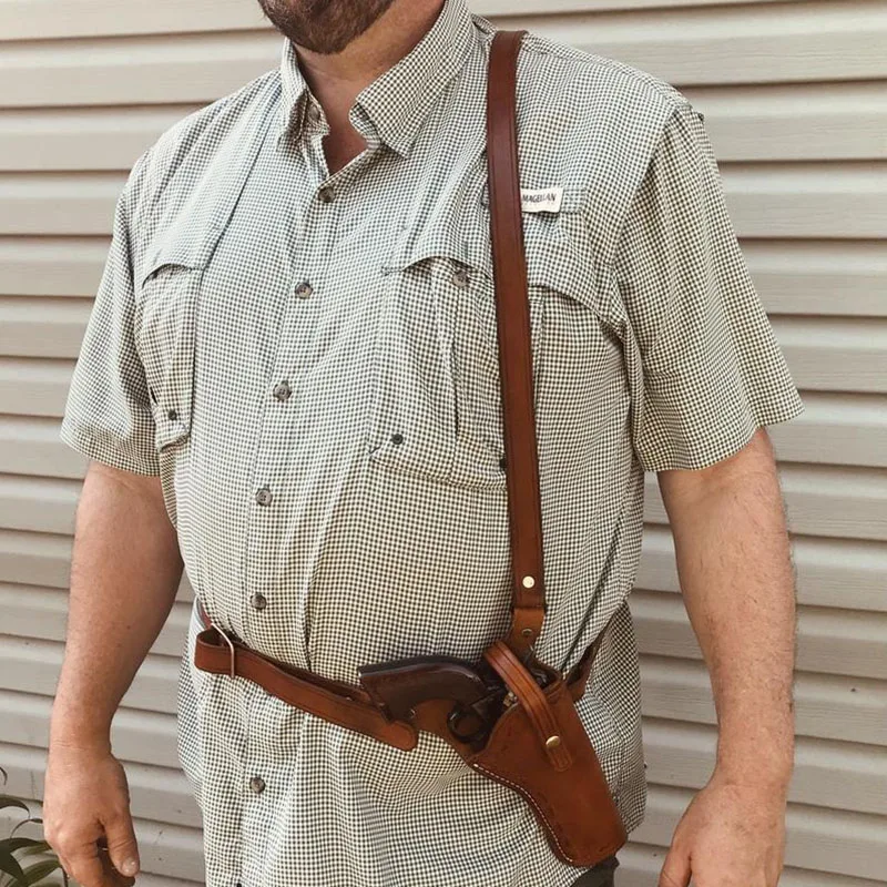 Medieval Handmade Cowboy Leather Shoulder Holster For Revolver Single Harness Belt Rig Colt Style Gun Holder Cosplay Costume Men