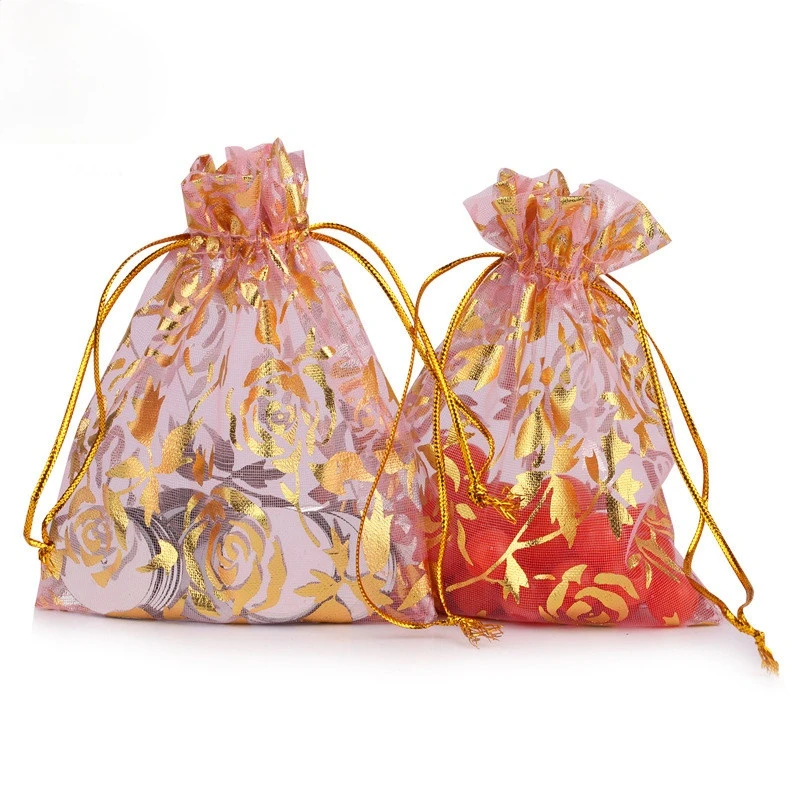 Pink/Red 10Pcs/Lot Organza Jewelry Wedding Gift Pouch Rose Draw String Candy Birthday Party New Year Holiday Bag | Украшения и