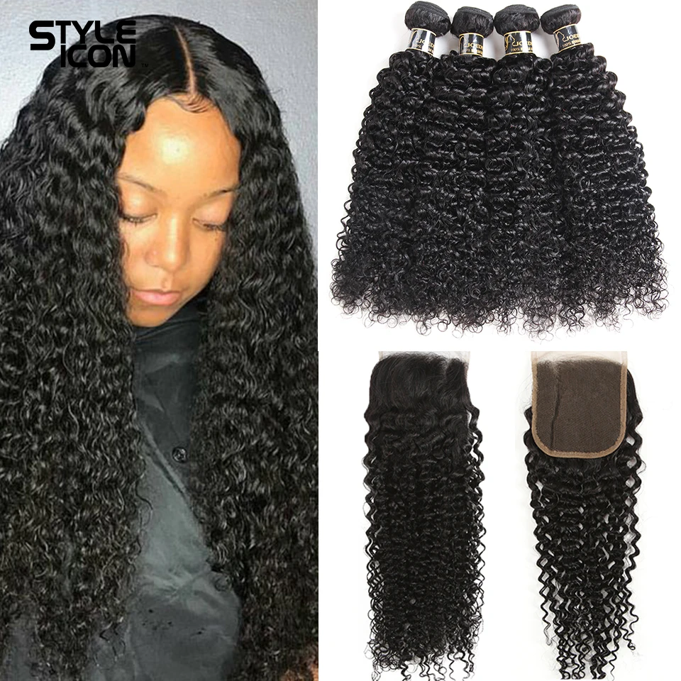 

Mongolian Curly Bundles With Closure Kinky Curly Human Hair Bundles With Closure Styleicon Hair Weave 3 Bundles With Closure