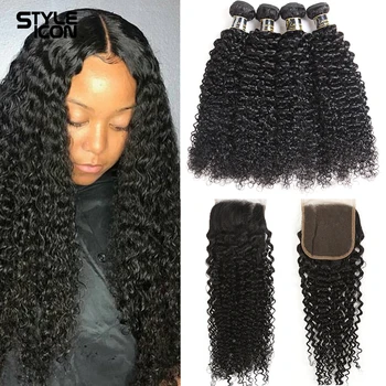 

Mongolian Curly Bundles With Closure Kinky Curly Human Hair Bundles With Closure Styleicon Hair Weave 3 Bundles With Closure