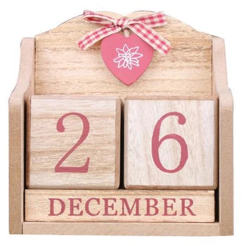 

Wooden Building Blocks Home Office Living Room Month Date Display DIY Portable Gift Christmas Decoration