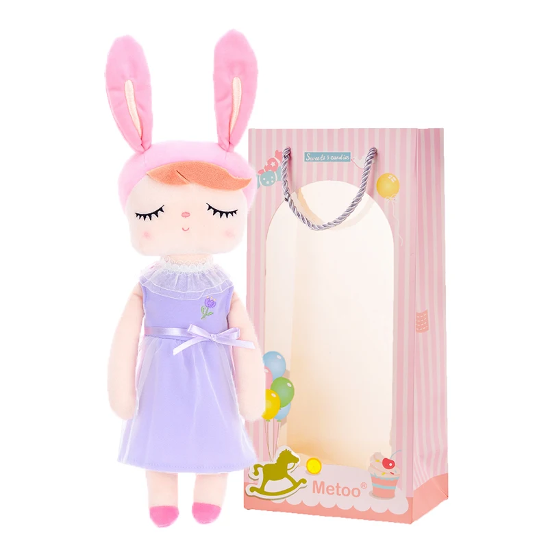 Metoo Плюшевые игрушки наряжаться Анжела куклы с коробкой Туалетная Кукла Кролик Милый Мечтая девочка подарок для детей - Цвет: pink-purple