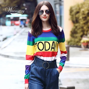 

Fashion Women Striped Harajuku Candy Colors pullover Sweater Kawaii viscose pull Casual Tee Lady Cute Tops B-172